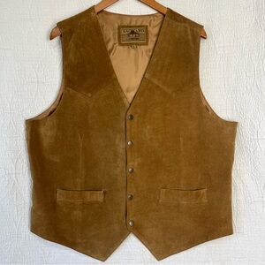 Saguaro West Mens XL Suede Leather Vest Western Cowboy Snap Tan Lined by Roper